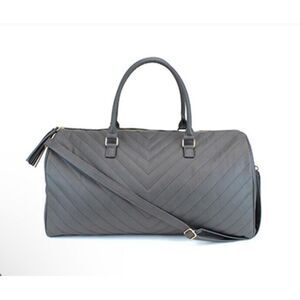 Women's Gray Quilted Weekender Travel Duffel Bag With‎ Rose Gold Hardware New